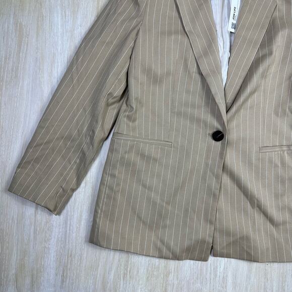 NWT Zara Beige Pin Stripe One Button Notch Lapel Trendy Chic Blazer Jacket Small - Picture 3 of 15